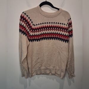 J Crew Mens Size M Geometric Fair Isles Cotton Sweater Small Flaw